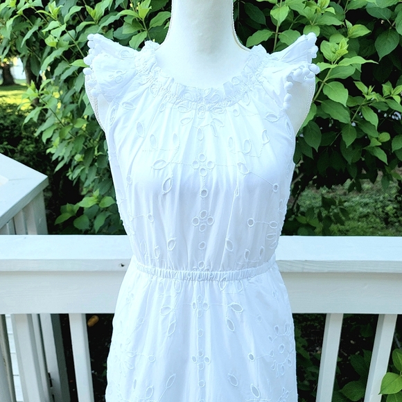 J. Crew Dresses J Crew White Eyelet Aline Dress Ruffled Sleeves